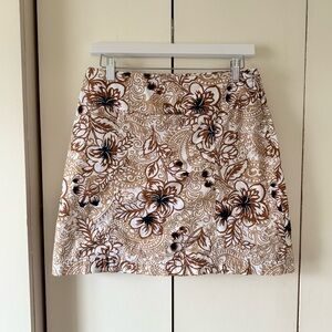 White Stag Stretch Mini Skort Brown Floral Mini Skirt Tropical 97% Cotton Size 6